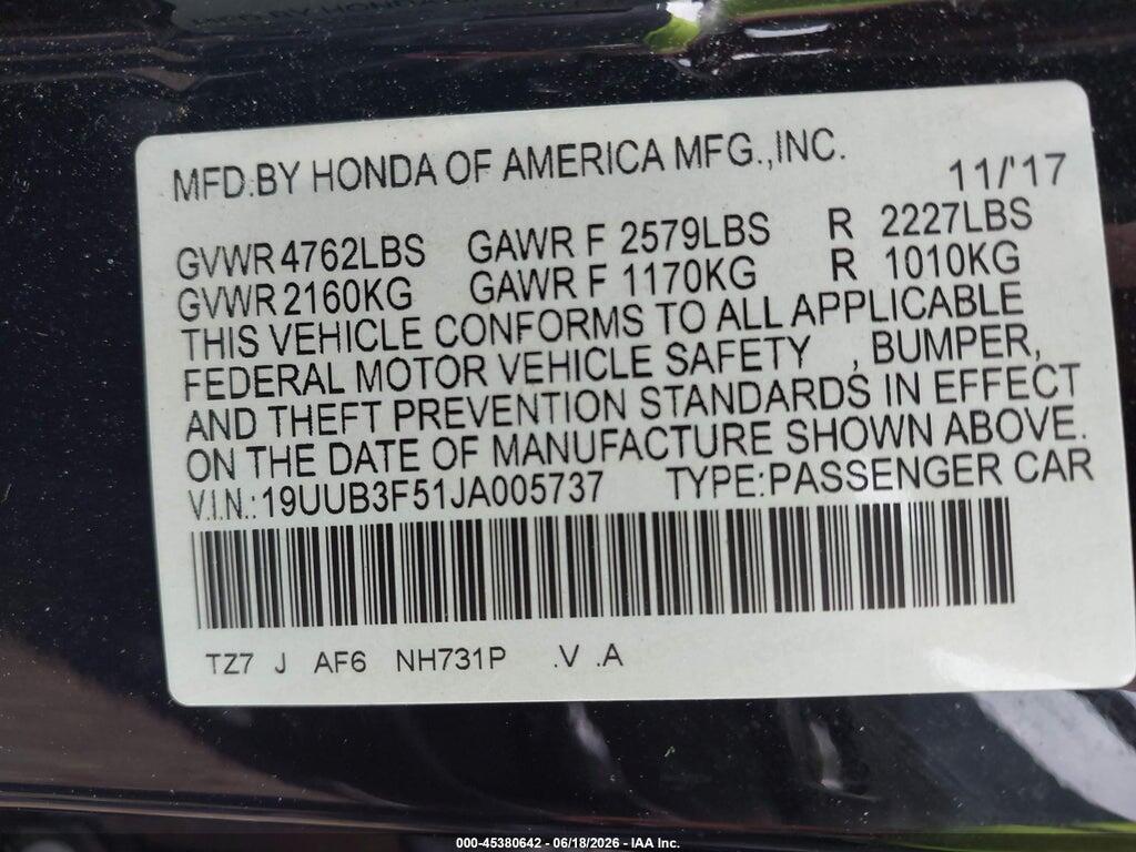 19UUB3F51JA005737 2018 ACURA TLX photo no. 9