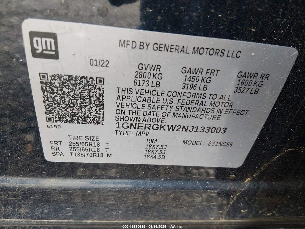 1GNERGKW2NJ133003 2022 CHEVROLET TRAVERSE photo no. 9