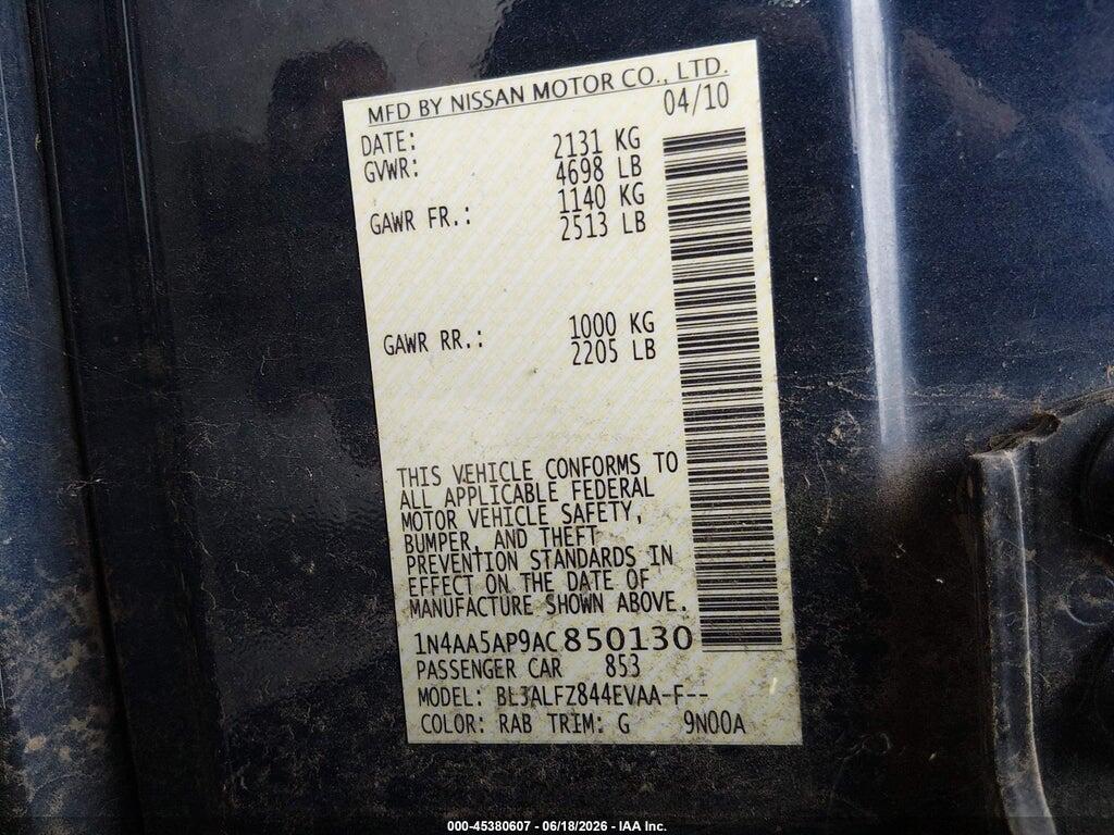 1N4AA5AP9AC850130 2010 NISSAN MAXIMA photo no. 9