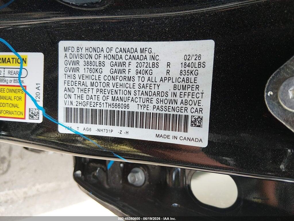 2HGFE2F51TH566096 2026 HONDA CIVIC photo no. 9