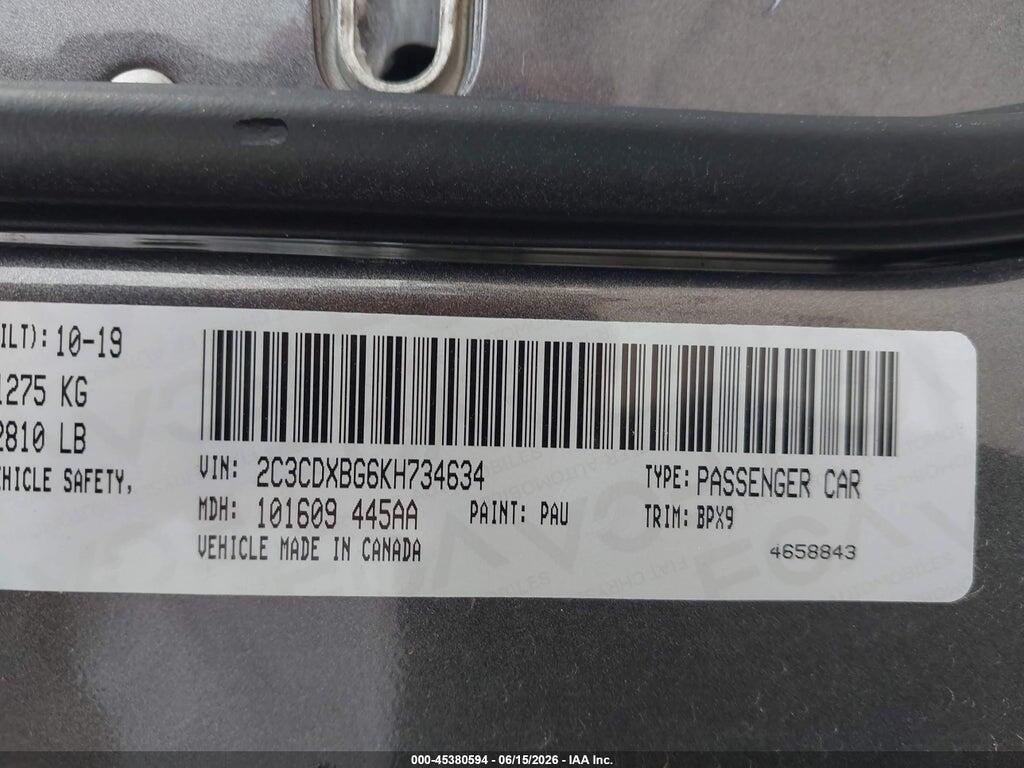 2C3CDXBG6KH734634 2019 DODGE CHARGER photo no. 9
