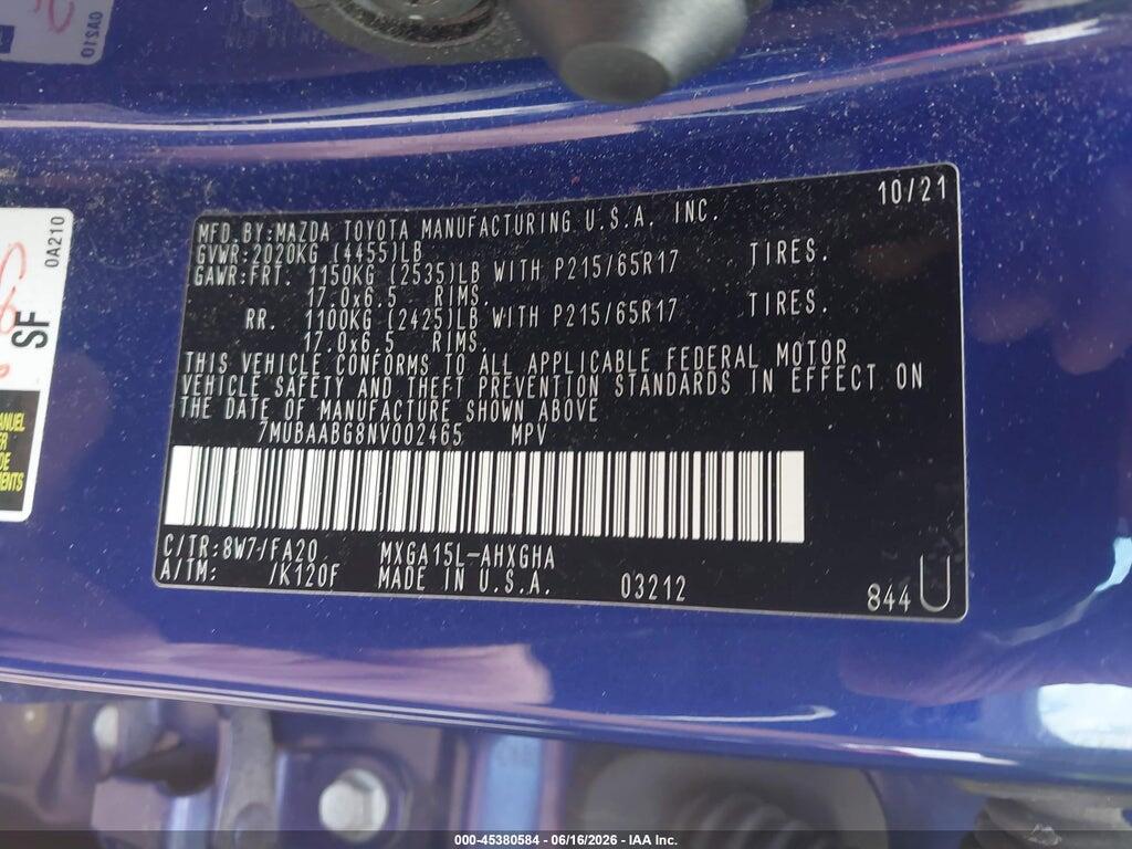 7MUBAABG8NV002465 2022 TOYOTA COROLLA CROSS photo no. 9