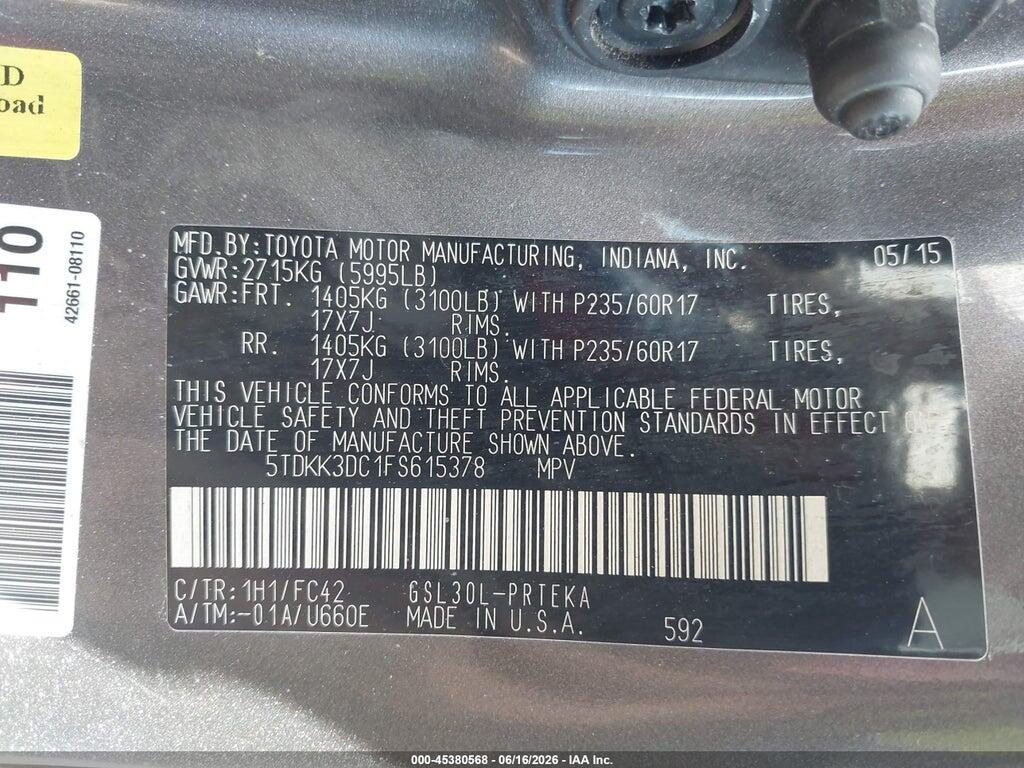 5TDKK3DC1FS615378 2015 TOYOTA SIENNA photo no. 9
