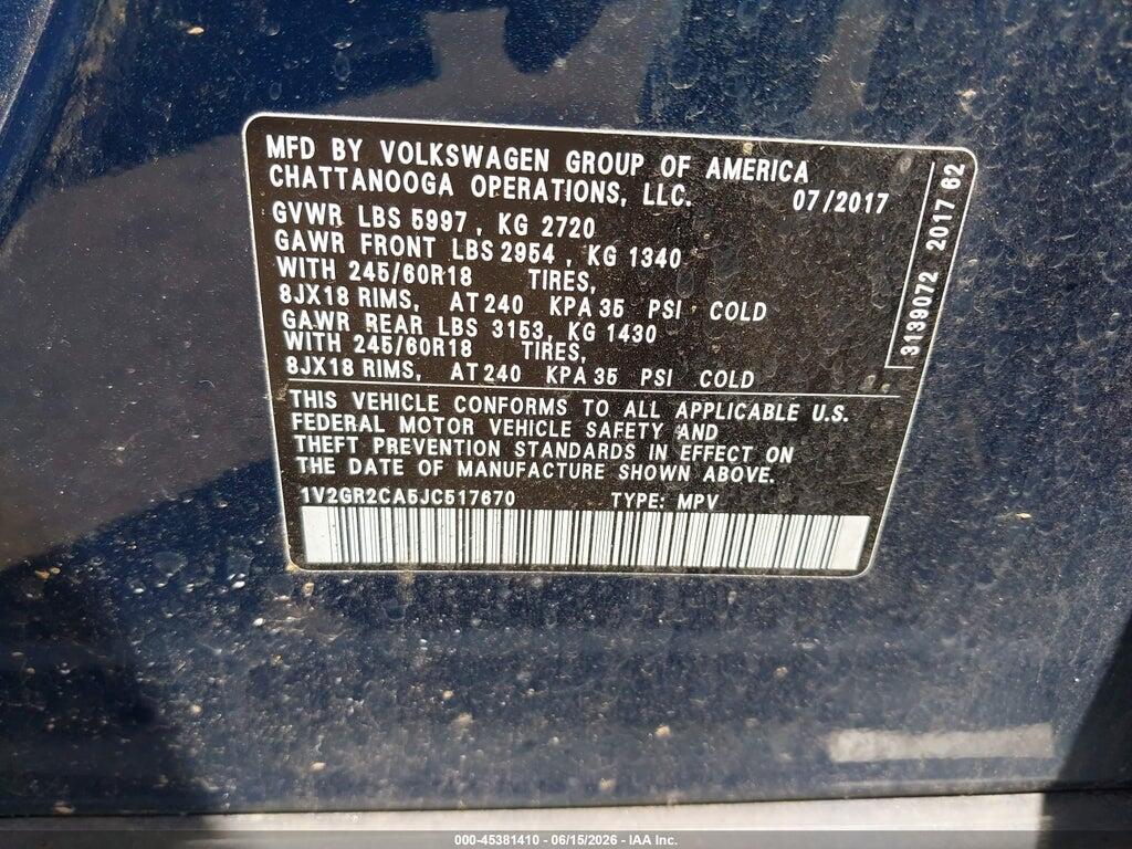 1V2GR2CA5JC517670 2018 VOLKSWAGEN ATLAS photo no. 9