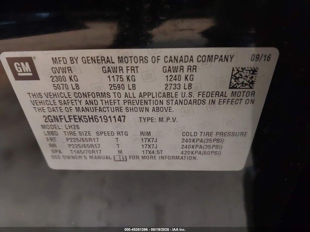 2GNFLFEK5H6191147 2017 CHEVROLET EQUINOX photo no. 9