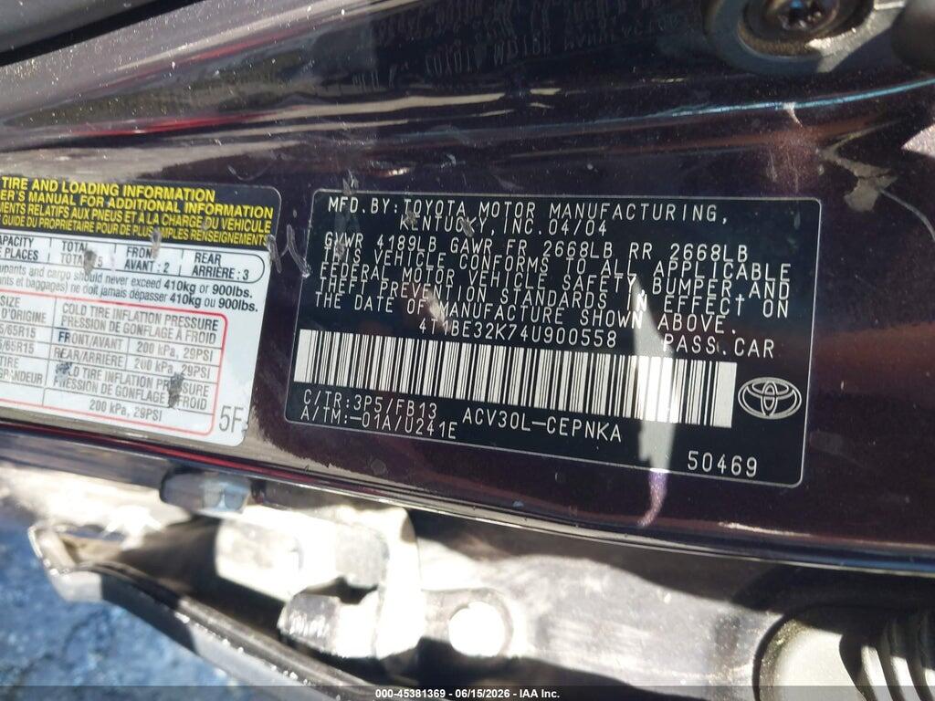 4T1BE32K74U900558 2004 TOYOTA CAMRY photo no. 9