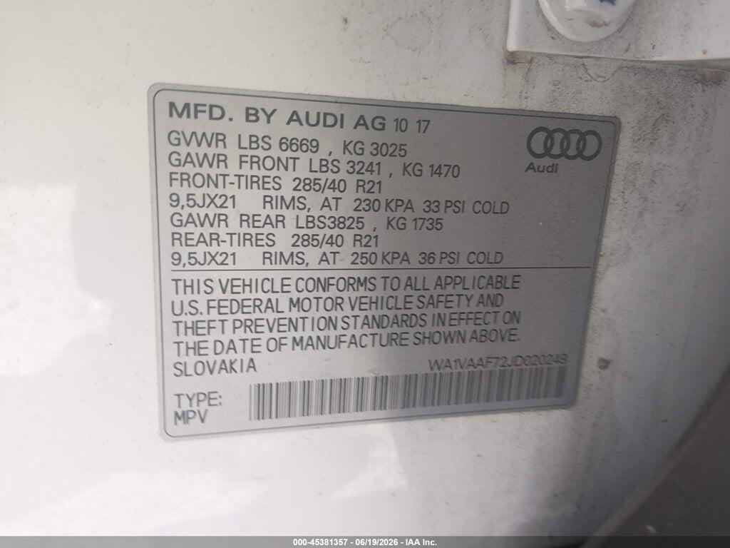 WA1VAAF72JD020249 2018 AUDI Q7 photo no. 9