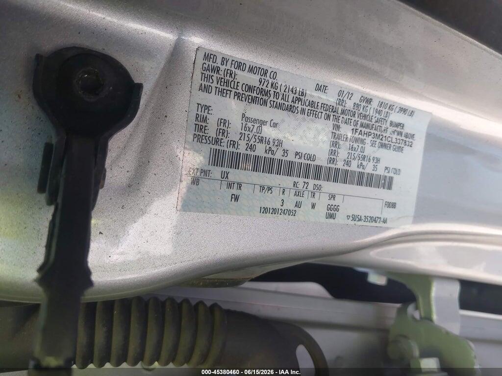 1FAHP3M21CL337832 2012 FORD FOCUS photo no. 9