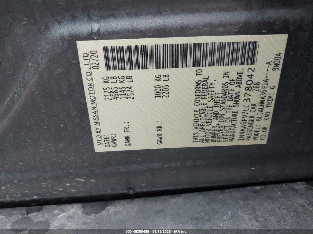 1N4AA6FV7LC378042 2020 NISSAN MAXIMA photo no. 9