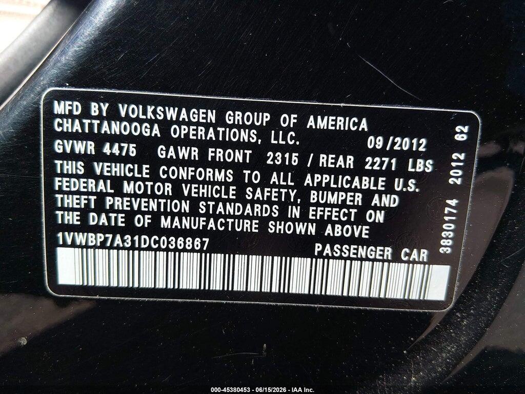 1VWBP7A31DC036867 2013 VOLKSWAGEN PASSAT photo no. 9