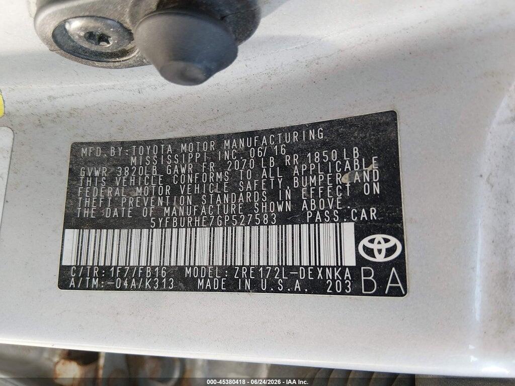 5YFBURHE7GP527583 2016 TOYOTA COROLLA photo no. 9