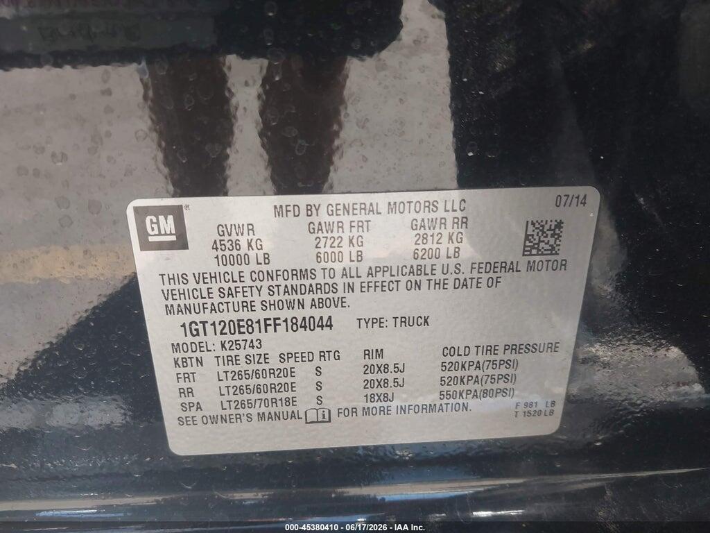 1GT120E81FF184044 2015 GMC SIERRA 2500HD photo no. 9