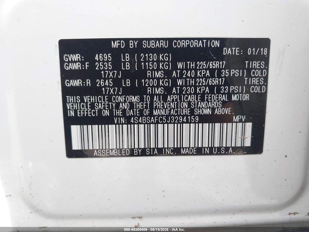 4S4BSAFC5J3294159 2018 SUBARU OUTBACK photo no. 9