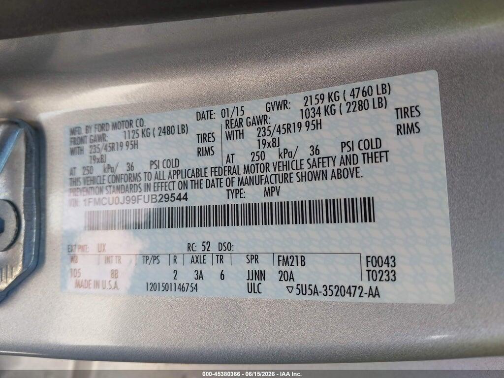 1FMCU0J99FUB29544 2015 FORD ESCAPE photo no. 9