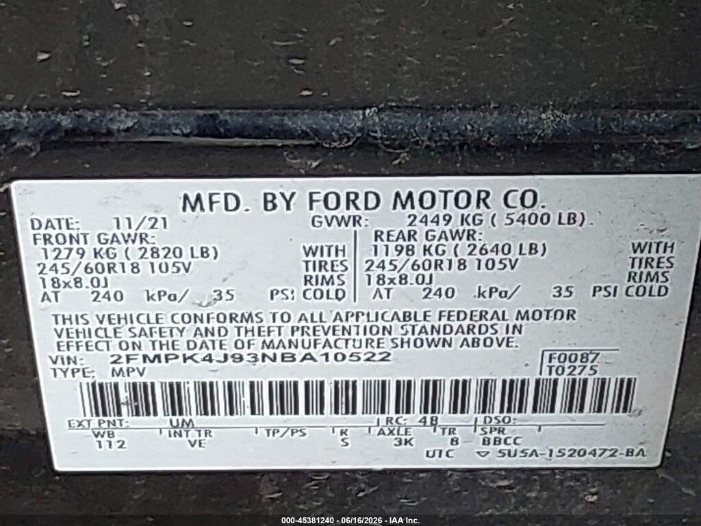 2FMPK4J93NBA10522 2022 FORD EDGE photo no. 9