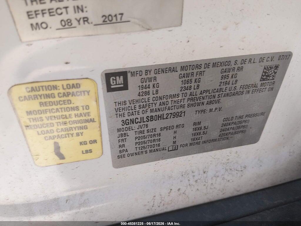 3GNCJLSB0HL279921 2017 CHEVROLET TRAX photo no. 9