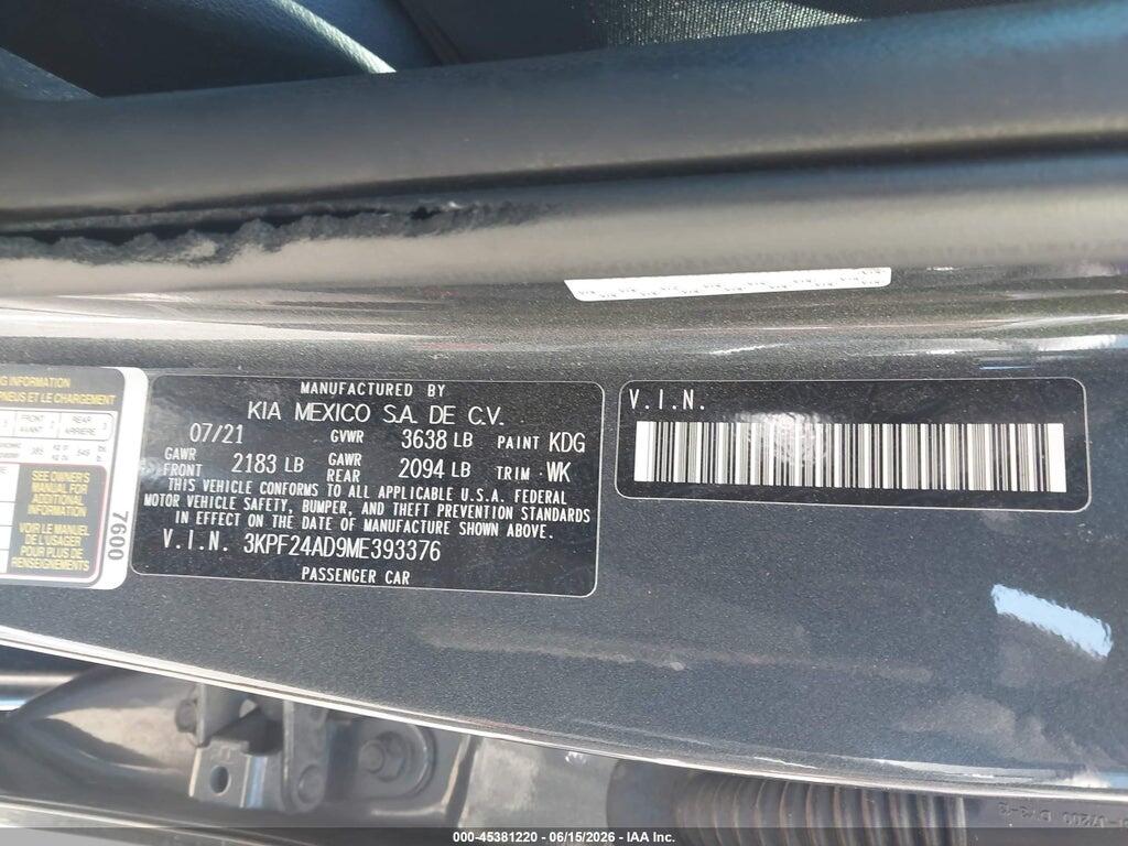 3KPF24AD9ME393376 2021 KIA FORTE photo no. 9