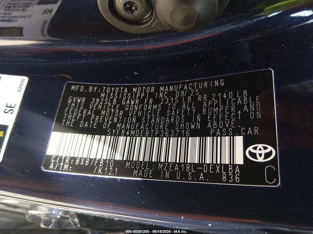 5YFB4MDE8TP363716 2026 TOYOTA COROLLA photo no. 9