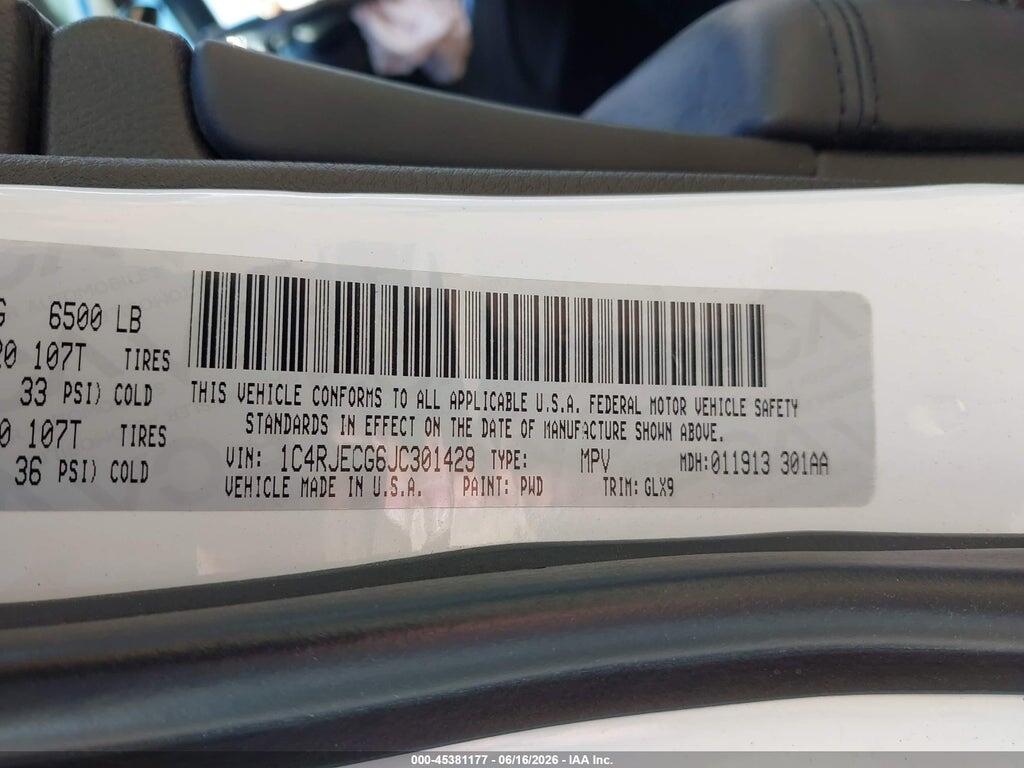 1C4RJECG6JC301429 2018 JEEP GRAND CHEROKEE photo no. 9