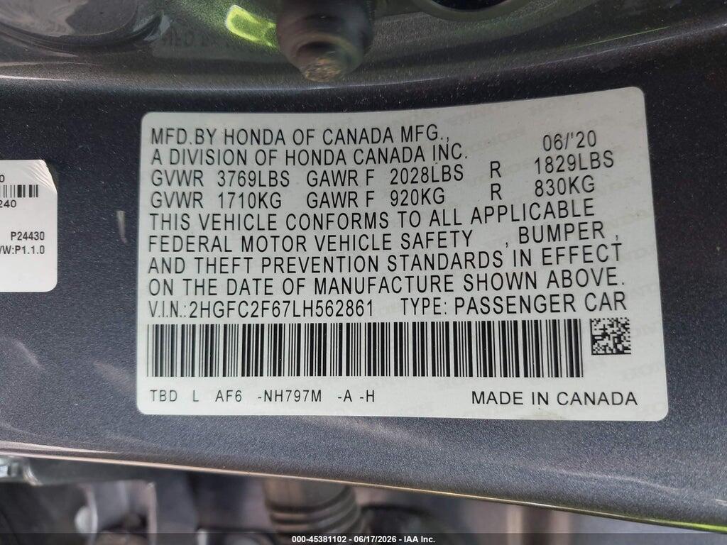 2HGFC2F67LH562861 2020 HONDA CIVIC photo no. 9