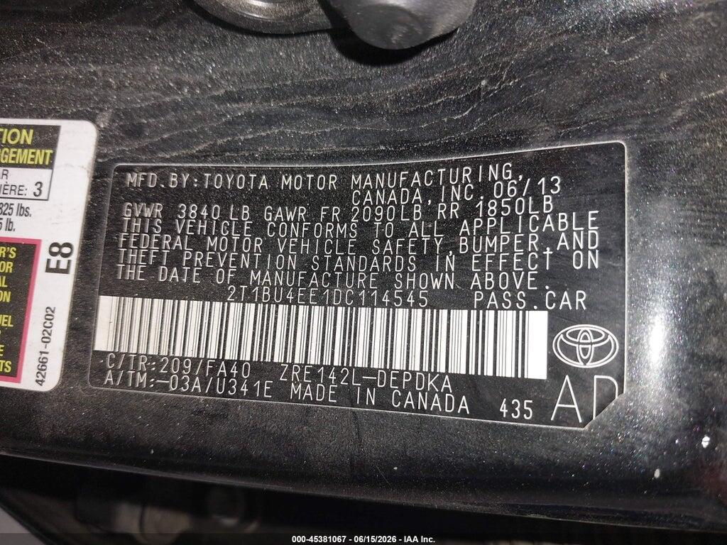 2T1BU4EE1DC114545 2013 TOYOTA COROLLA photo no. 9