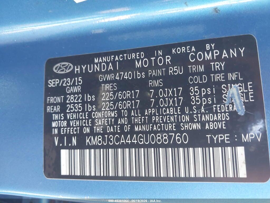 KM8J3CA44GU088760 2016 HYUNDAI TUCSON photo no. 9