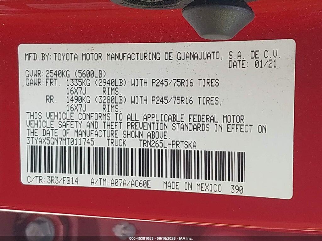 3TYAX5GN7MT011745 2021 TOYOTA TACOMA photo no. 9