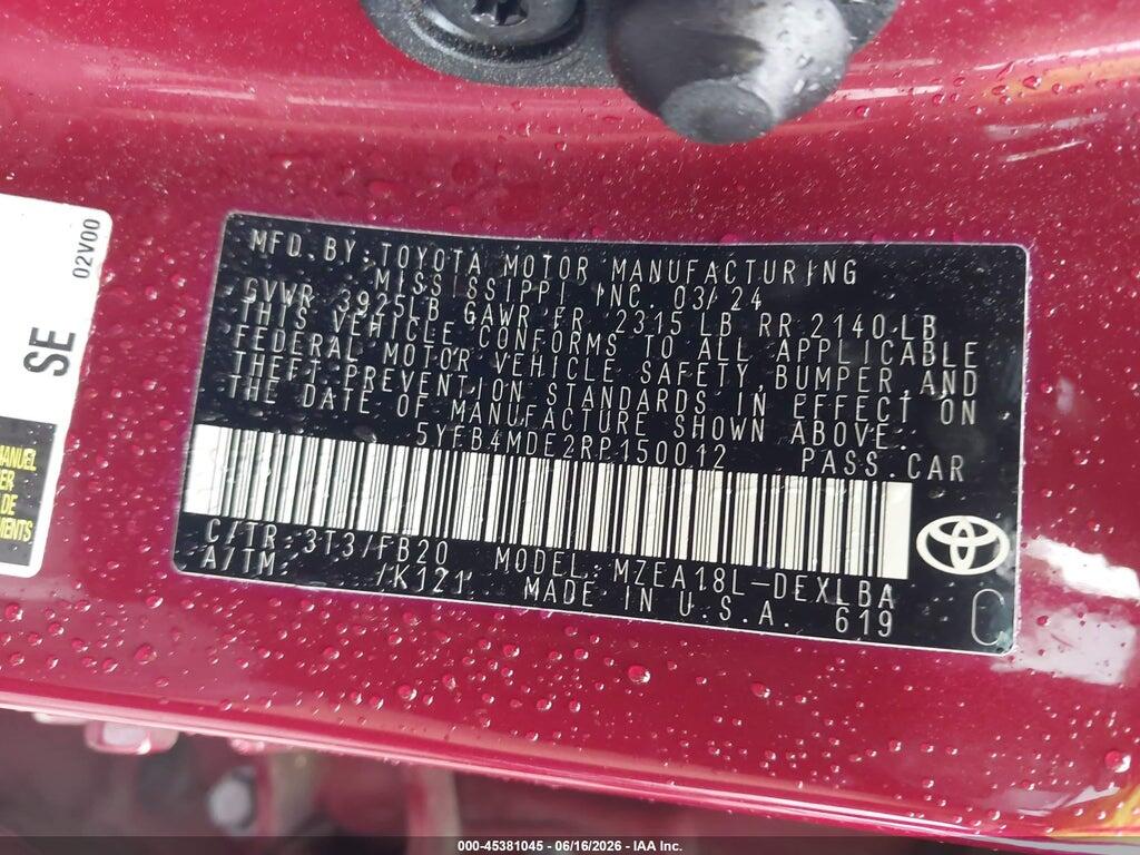 5YFB4MDE2RP150012 2024 TOYOTA COROLLA photo no. 9