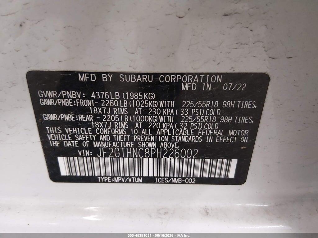 JF2GTHNC8PH226002 2023 SUBARU CROSSTREK photo no. 9