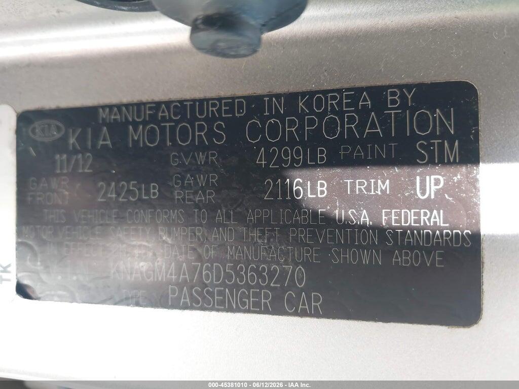 KNAGM4A76D5363270 2013 KIA OPTIMA photo no. 9
