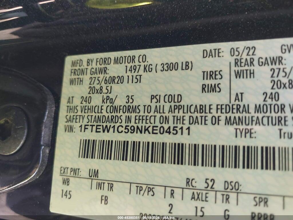 1FTEW1C59NKE04511 2022 FORD F-150 photo no. 9