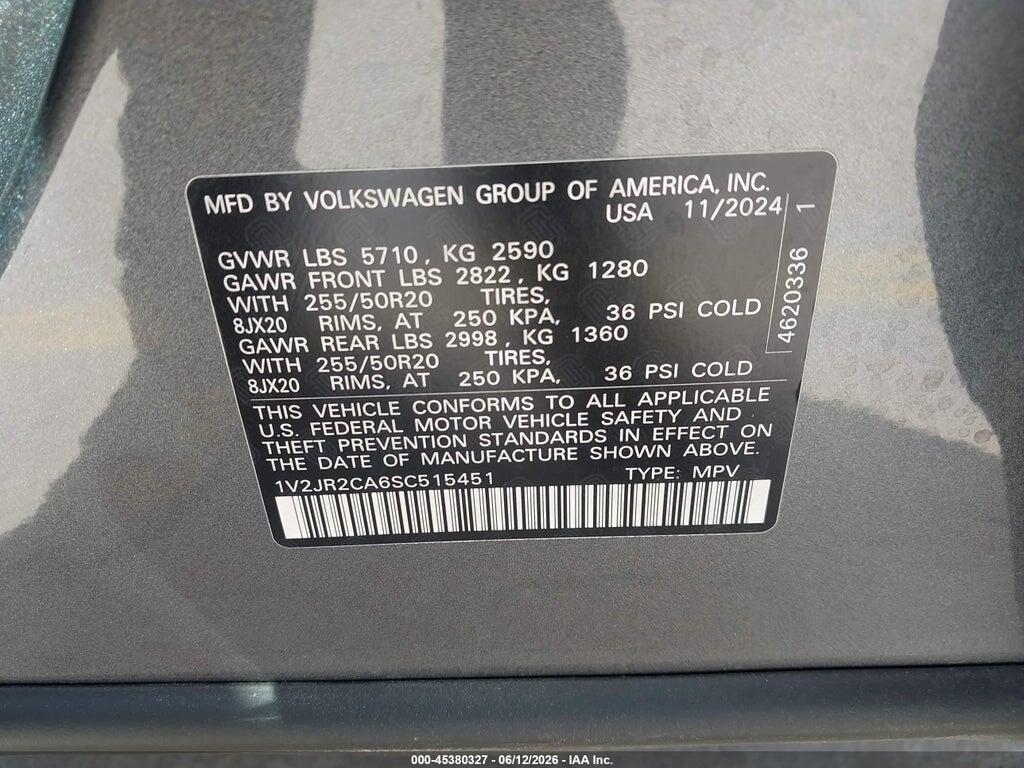 1V2JR2CA6SC515451 2025 VOLKSWAGEN ATLAS photo no. 9