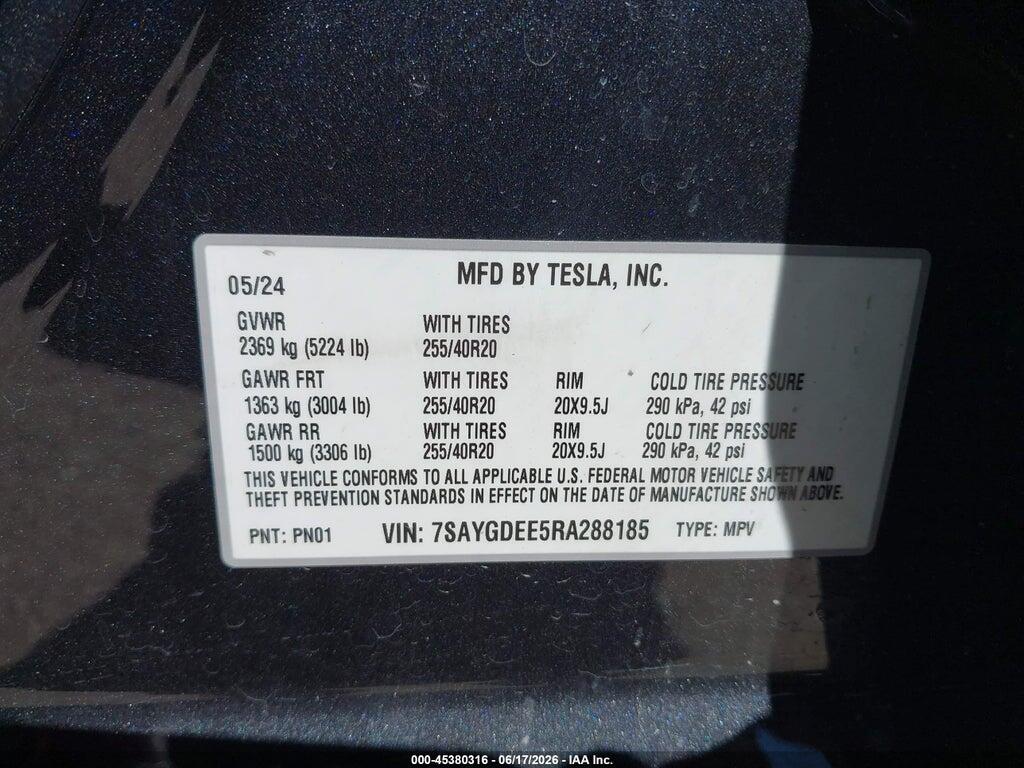 7SAYGDEE5RA288185 2024 TESLA MODEL Y photo no. 9