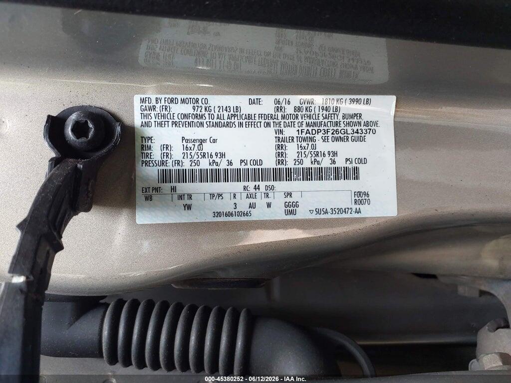 1FADP3F26GL343370 2016 FORD FOCUS photo no. 9