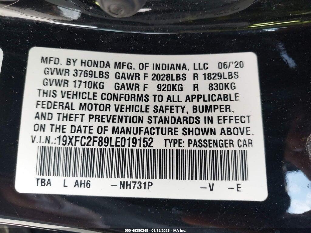 19XFC2F89LE019152 2020 HONDA CIVIC photo no. 9