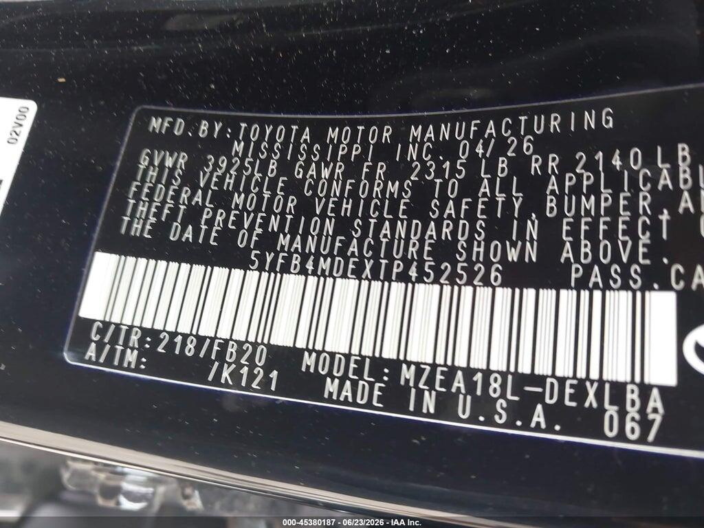 5YFB4MDEXTP452526 2026 TOYOTA COROLLA photo no. 9