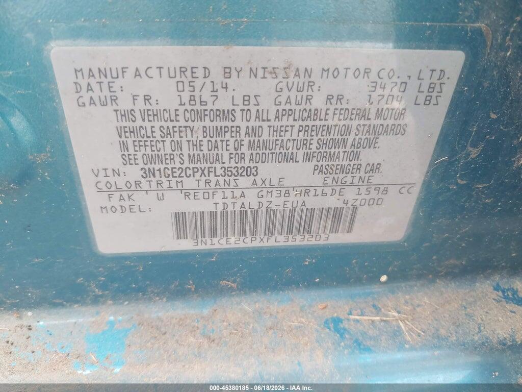 3N1CE2CPXFL353203 2015 NISSAN VERSA NOTE photo no. 9