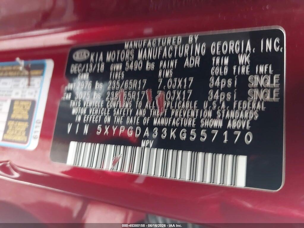 5XYPGDA33KG557170 2019 KIA SORENTO photo no. 9