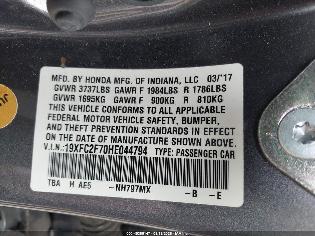 19XFC2F70HE044794 2017 HONDA CIVIC photo no. 9