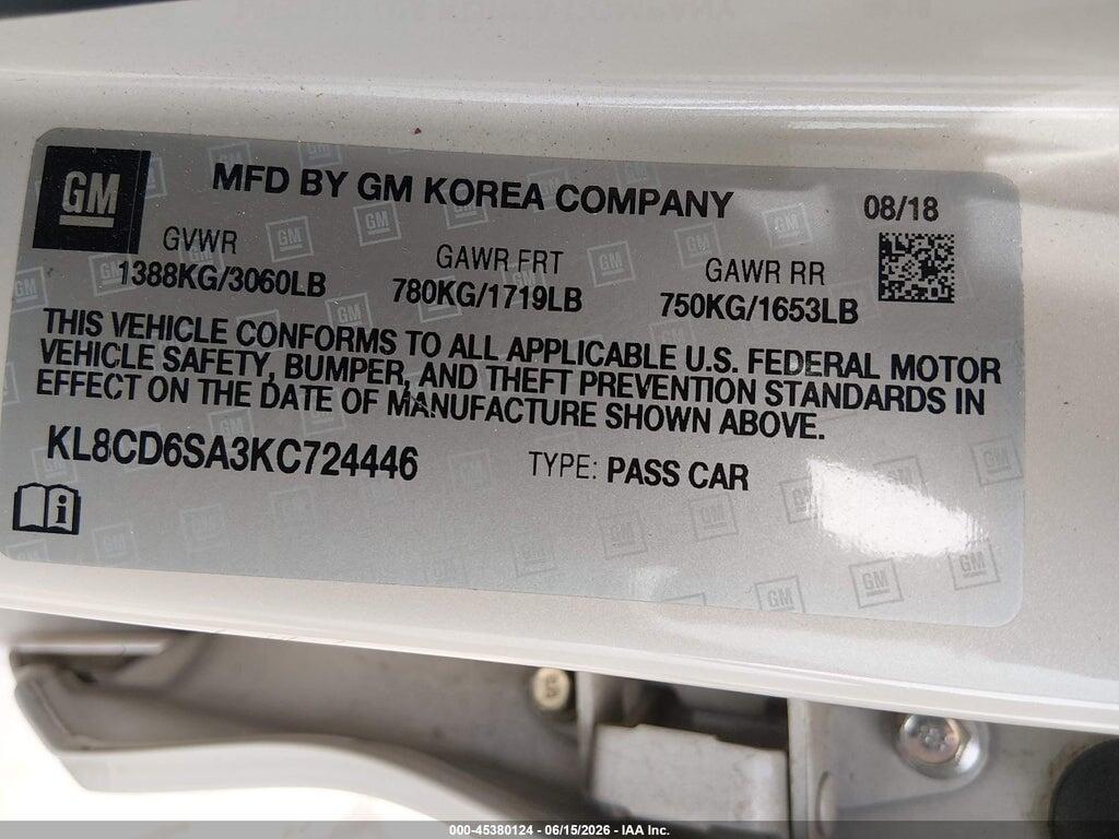 KL8CD6SA3KC724446 2019 CHEVROLET SPARK photo no. 9