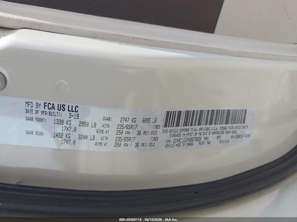 2C4RC1EG7KR673659 2019 CHRYSLER PACIFICA photo no. 9