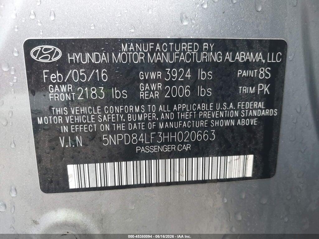5NPD84LF3HH020663 2017 HYUNDAI ELANTRA photo no. 9