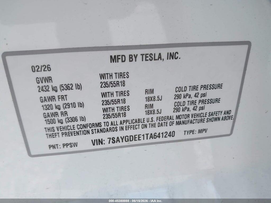 7SAYGDEE1TA641240 2026 TESLA MODEL Y photo no. 9