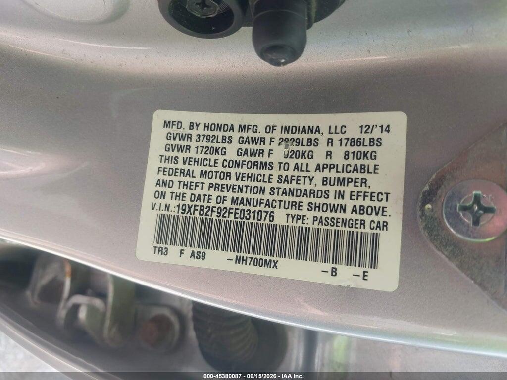 19XFB2F92FE031076 2015 HONDA CIVIC photo no. 9