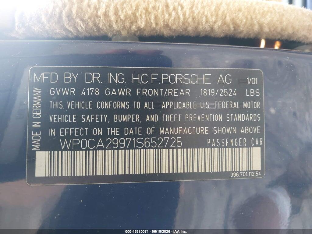 WP0CA29971S652725 2001 PORSCHE 911 photo no. 9