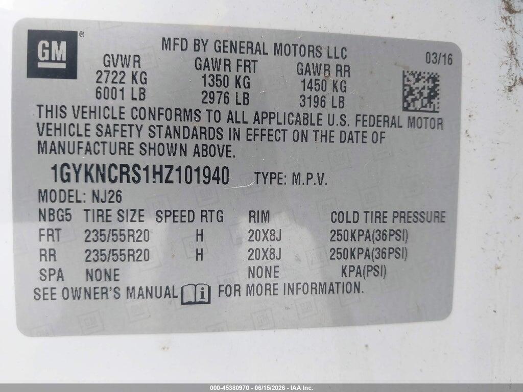 1GYKNCRS1HZ101940 2017 CADILLAC XT5 photo no. 9