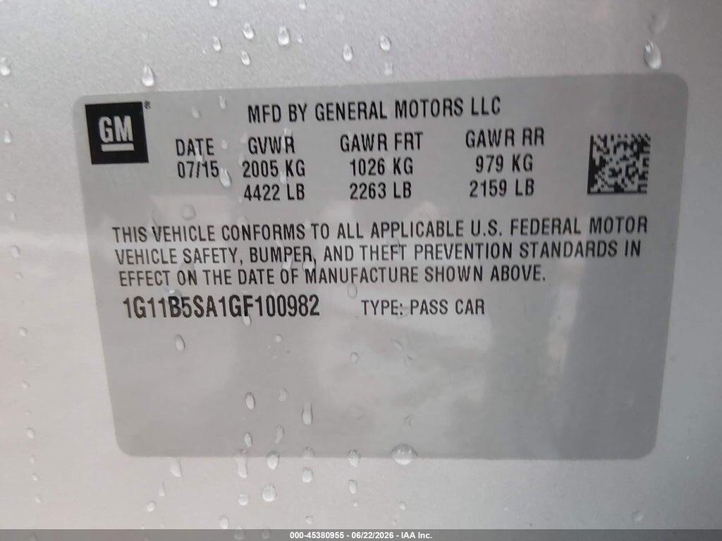 1G11B5SA1GF100982 2016 CHEVROLET MALIBU LIMITED photo no. 9