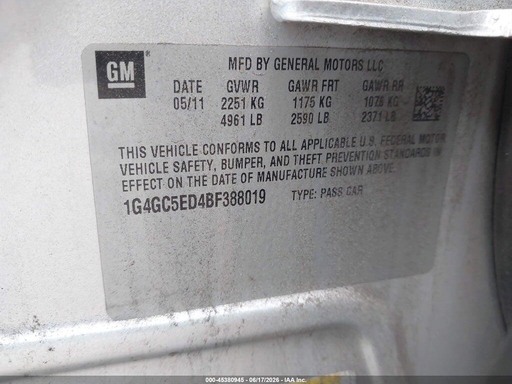 1G4GC5ED4BF388019 2011 BUICK LACROSSE photo no. 9