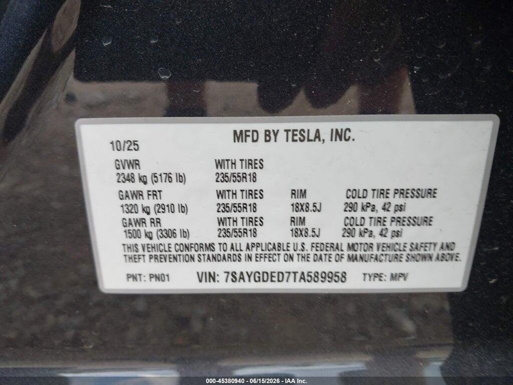 7SAYGDED7TA589958 2026 TESLA MODEL Y photo no. 9