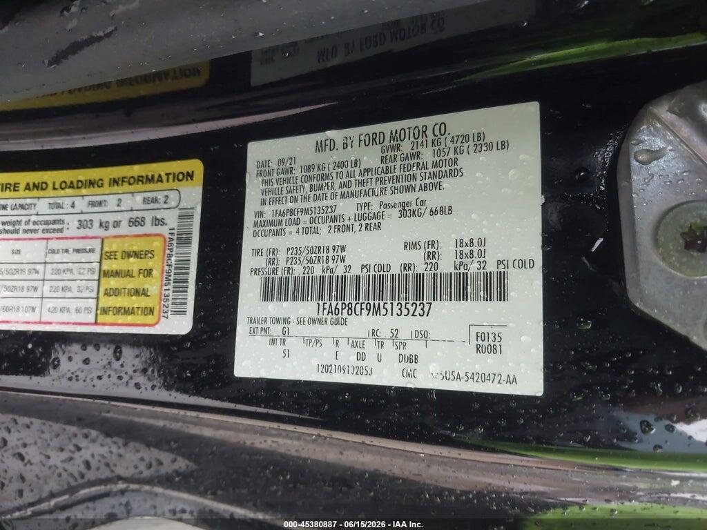 1FA6P8CF9M5135237 2021 FORD MUSTANG photo no. 9